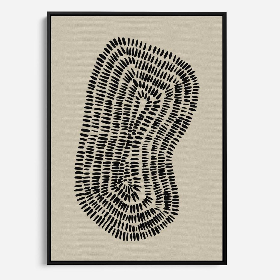 Obraz w ramie 50x70 - Nowoczesne Odbicia Wnętrza - boho plakat, czarne kropki kreski - rama czarna