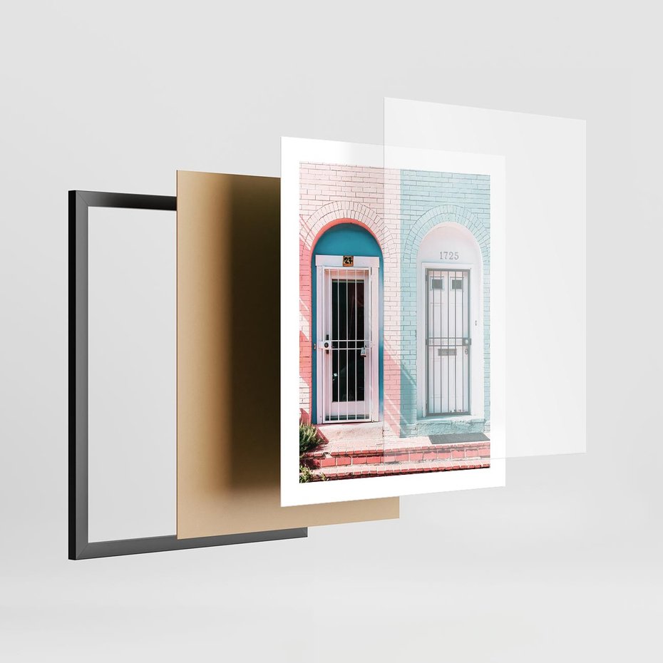 Plakat w ramie 40x50 - Urok Starych Drzwi - stare retro drzwi kamienicy, pastelowe kolory - rama czarna