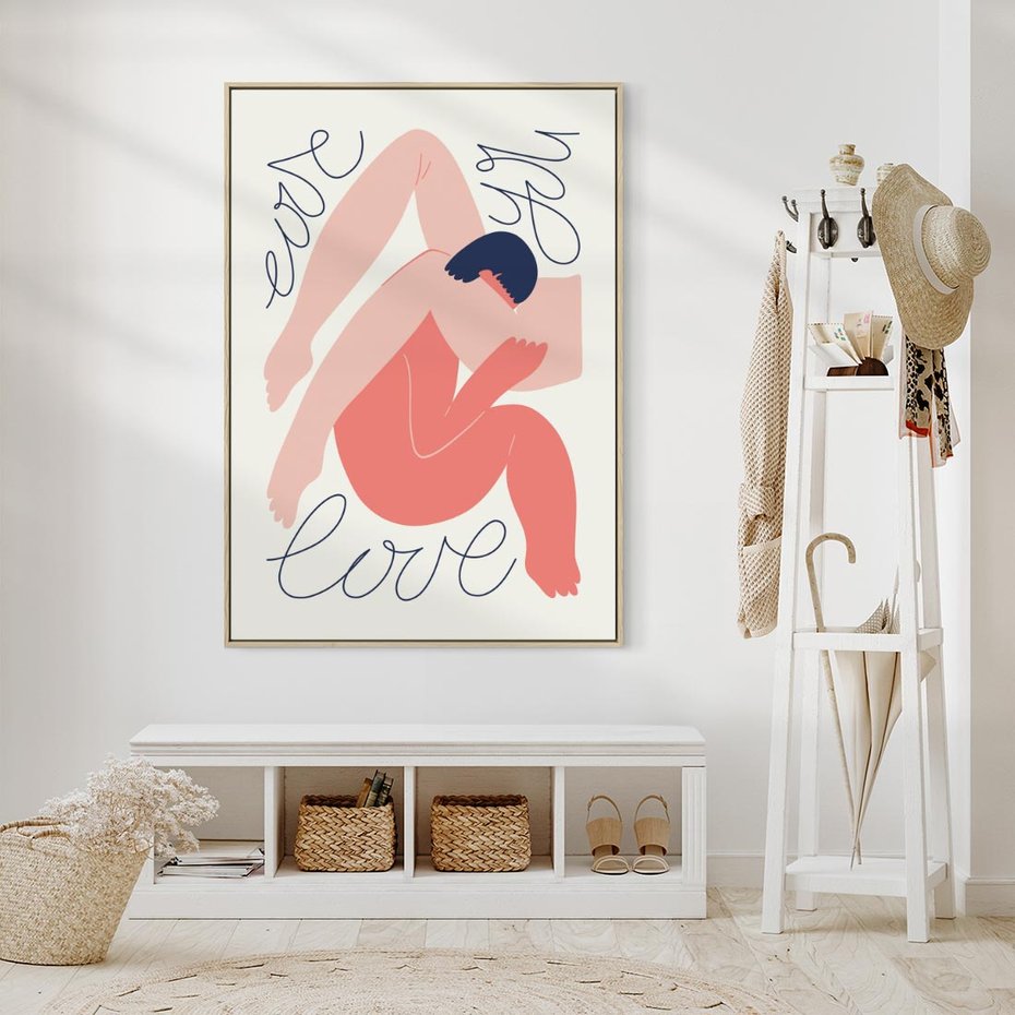 Obraz w ramie 50x70 - Dźwięk ciszy na płótnie - para zakochanych, graficzny obraz - rama drewno