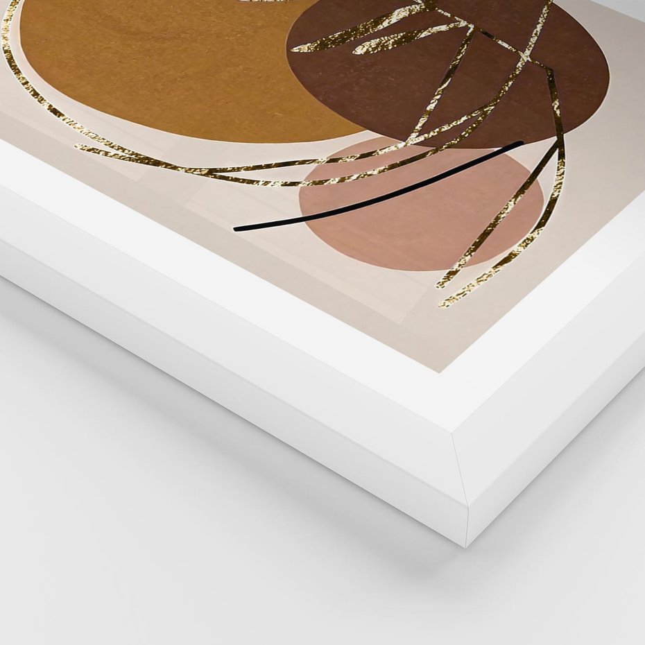 Plakat w ramie 40x50 - Taniec Przenikających Odbić - abstrakcyjny obraz, złote liście palmy - rama biała