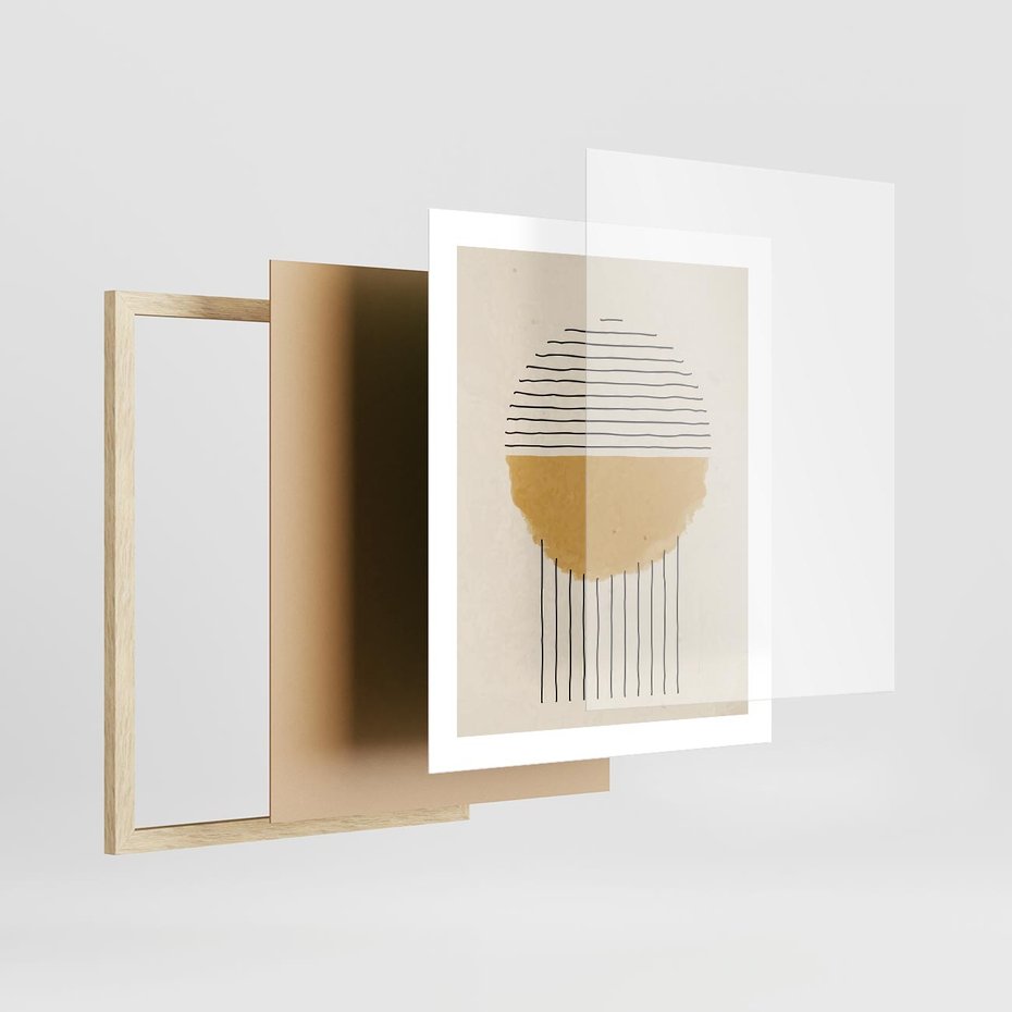 Plakat w ramie 40x50 - Podróżne Kreski - akwarelowa plama, geometryczne szkicowane kształty - rama drewno