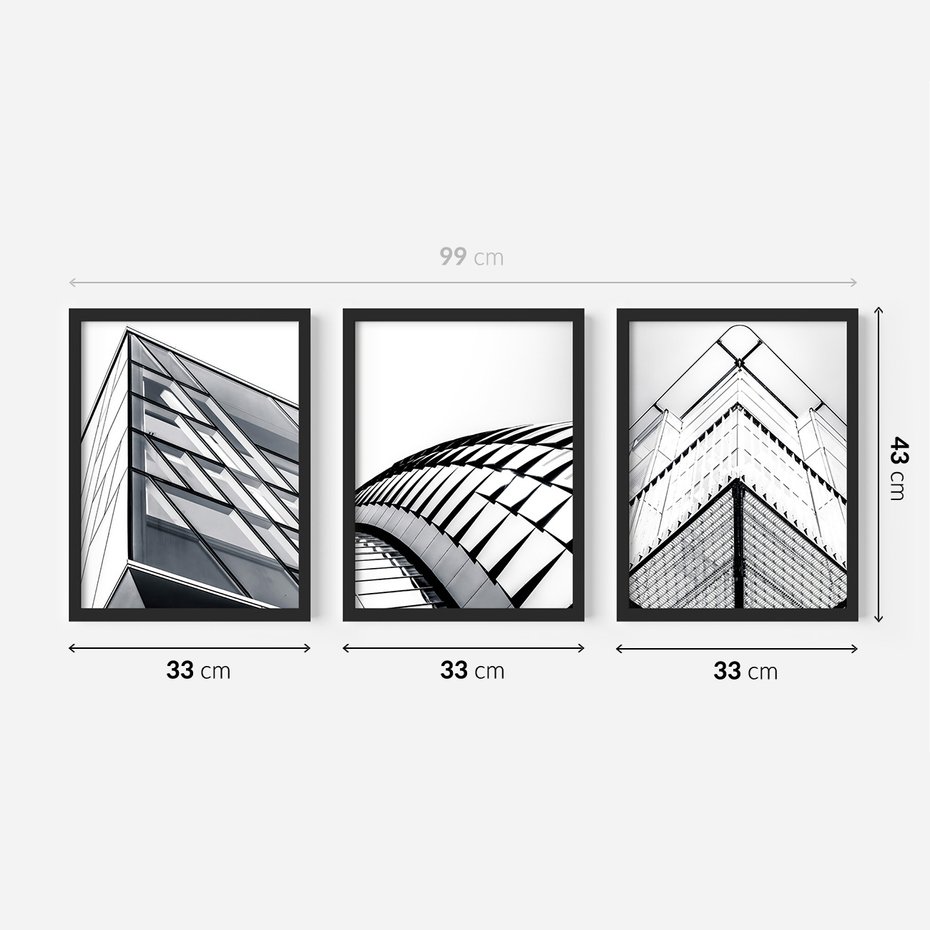 Zestaw obrazy w ramie 30x40 galeria - Architemtura, czarno, białe, fotografie - rama czarna