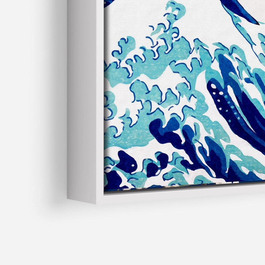 Obraz w ramie 50x70 - Fala Japandi - wielka fala w Kaganawie, obraz Hokusai - rama biała