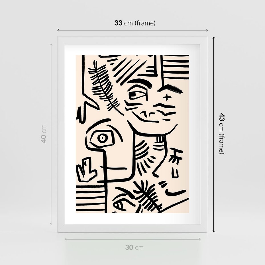 Plakat w ramie 30x40 - Ekspresyjne Odbicia Współczesności - abstrakcyjna grafika, minimalizm - rama biała