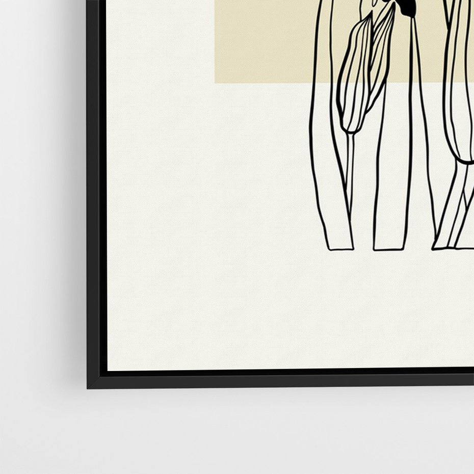 Obraz w ramie 70x100 - Rozkwitające w konturach - irys, kwiaty - rama czarna