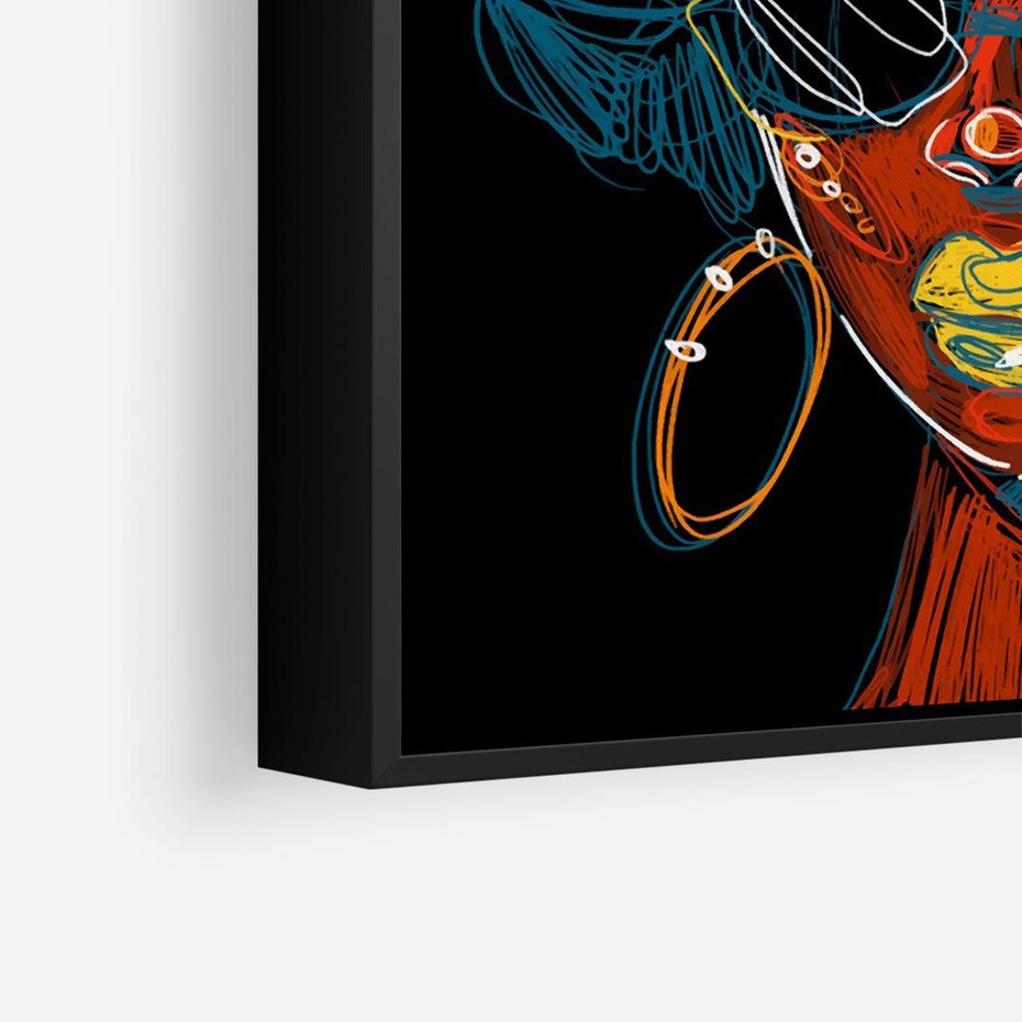 Obraz w ramie 50x50 - Kolorowe Wibracje Rzeczywistości - abstrakcyjny portret kobiety, twarz - rama czarna