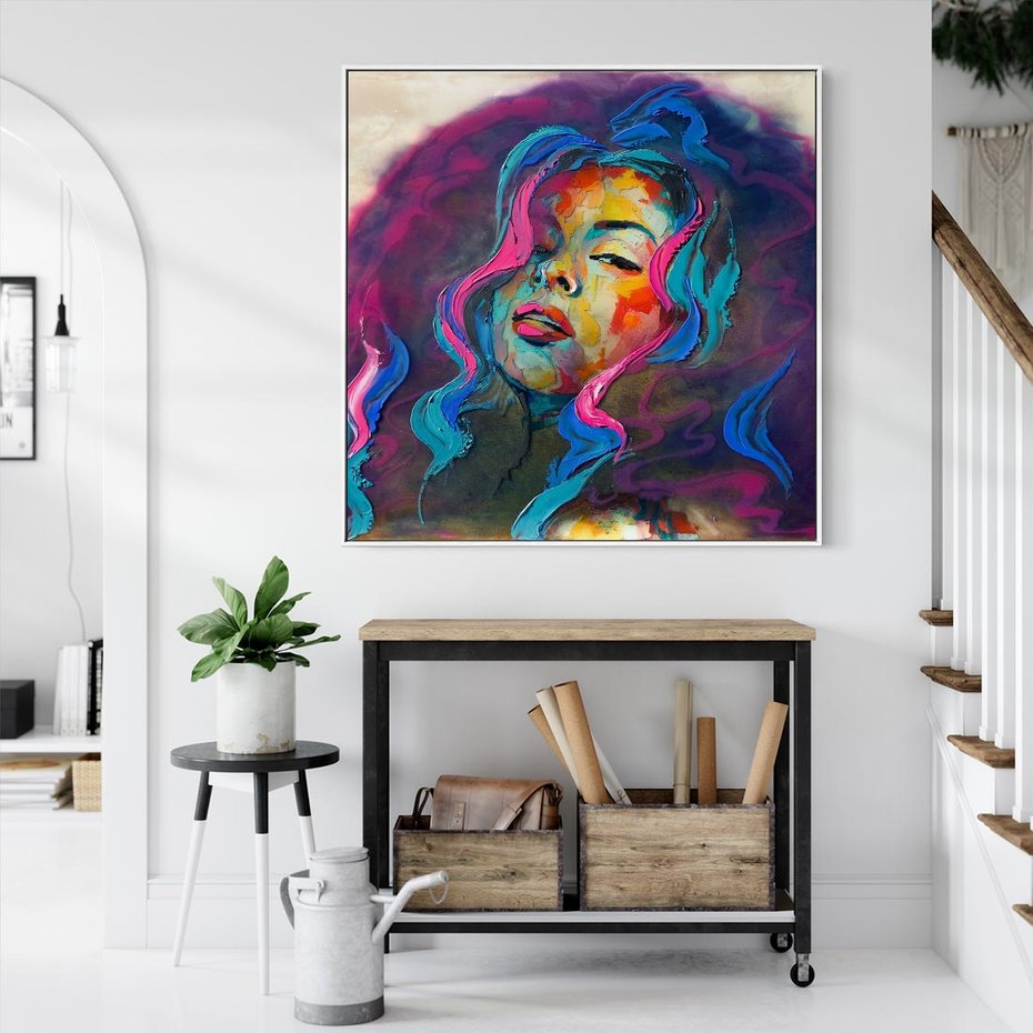 Obraz w ramie 80x80 - Bujna Ekspresja - grafika komputerowa, przypomina obraz olejny - rama biała