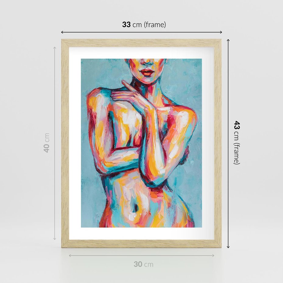 Plakat w ramie 30x40 - Nagie Natchnienie - obraz olejny, naga kobieta - rama drewno