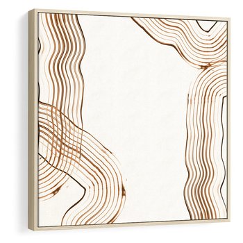 Obraz w ramie 80x80 - Ścieżki pędzla i myśli - minimalistyczna kompozycja, abstrakcyjne brązowe linie na białym tle - rama drewno