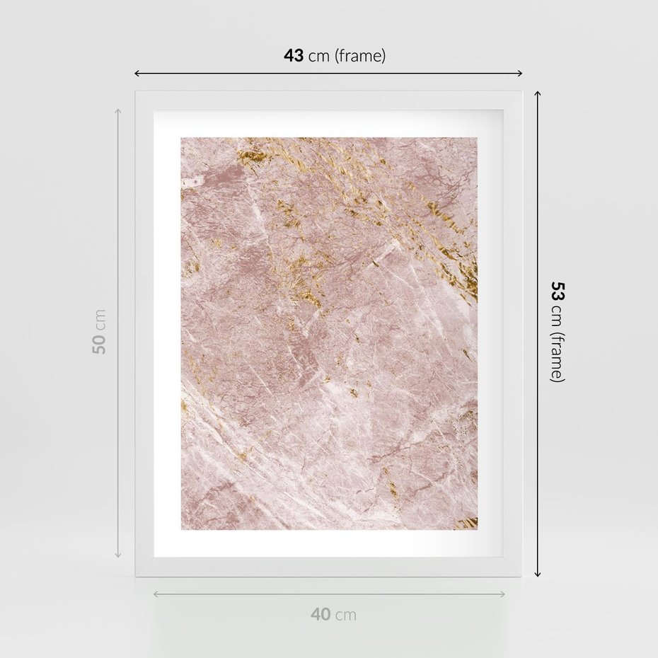 Plakat w ramie 40x50 - Wyjątkowa Stylizacja - marmur, złoto - rama biała