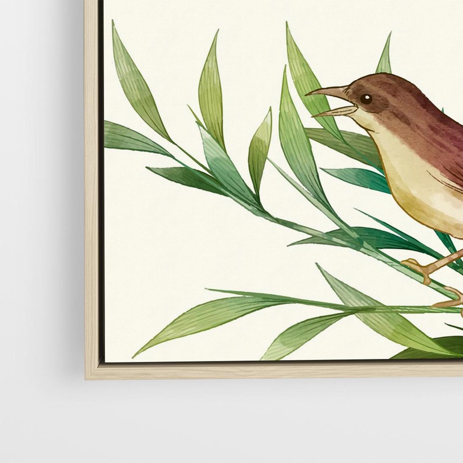 Obraz w ramie 80x80 - Roślinne Nastroje - japońska sztuka, ptak - rama drewno