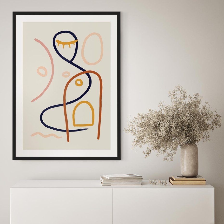 Plakat bez ramy 50x70 - Mgnienie Oka - abstrakcja w stylu picasso, beżowe tło