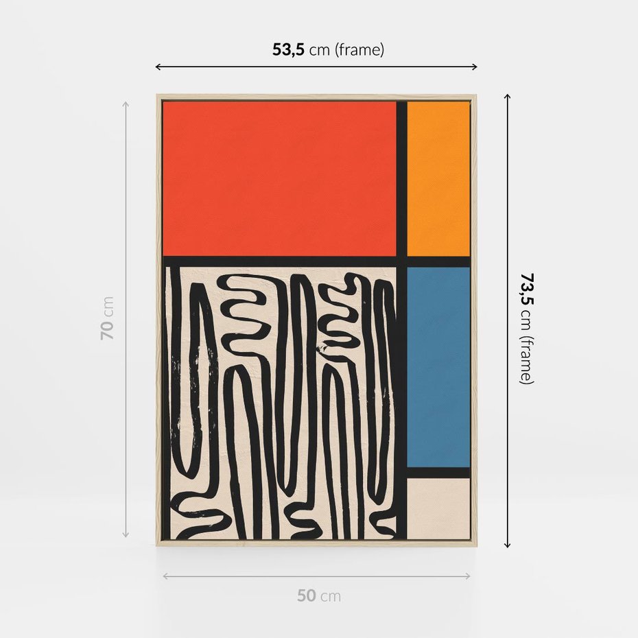 Obraz w ramie 50x70 - Podróżne Wibracje Serca - abstrakcyjny obraz, proste linie - rama drewno