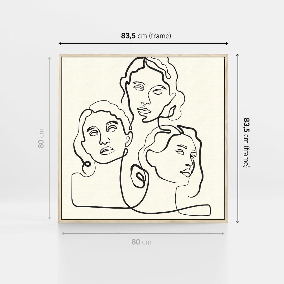 Obraz w ramie 80x80 - Trzy Kobiety - 3 kobiety, antyczny posag - rama drewno
