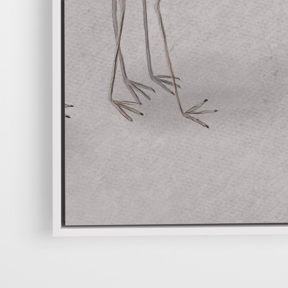 Obraz w ramie 70x100 - Spojrzenie wstecz w pędzlu - szkic rysunek, japońskie żurawie - rama biała