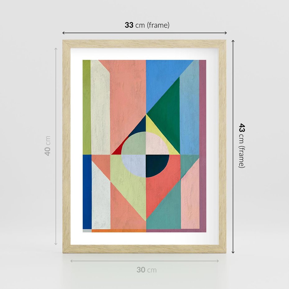 Plakat w ramie 30x40 - Księga Kolorowych Wizji - różne geometryczne formy, koła - rama drewno