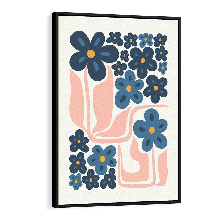 Obraz w ramie 70x100 - Niebieskie Refleksje - niebieskie kwiaty, niezapominajki - rama czarna