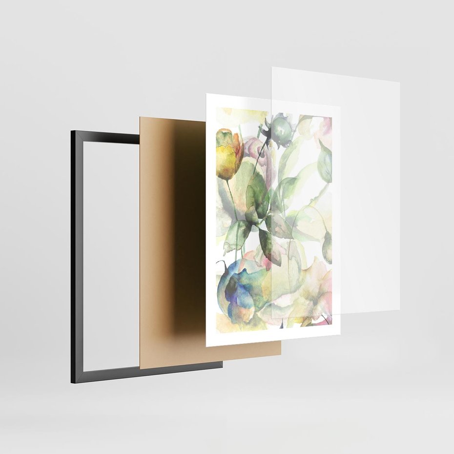 Plakat w ramie 50x70 - Delikatne Kolory - akwarelowe, kwiaty - rama czarna