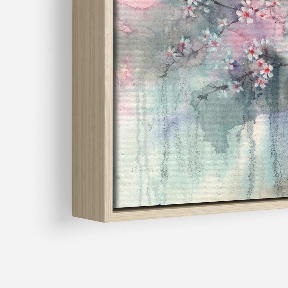 Obraz w ramie 50x50 - Efemeryczne Kwitnienie Drzew - akwarela, rozmyte pastelowe tłó - rama drewno