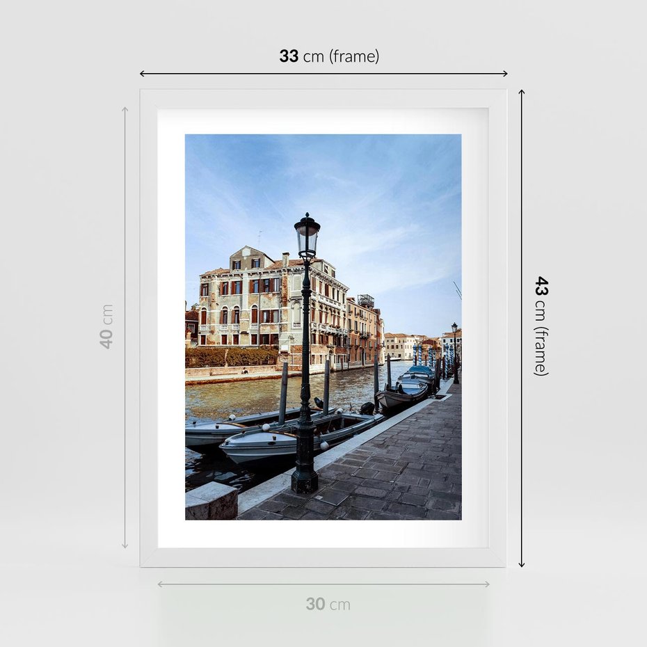 Plakat w ramie 30x40 - Kanały Wenecji - Wenecja, kanały - rama biała