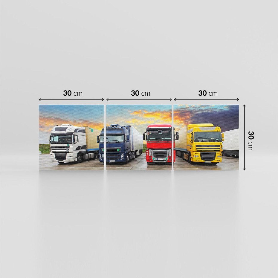 Obraz na płótnie 90x30 - Tiry i samochody w ruchu - ciężarówki, tiry