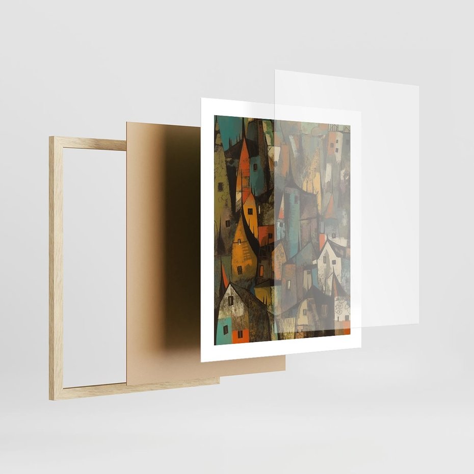 Plakat w ramie 40x50 - Przenikające Wizje - abstrakcyjny obraz, sztuka abstrakcji - rama drewno