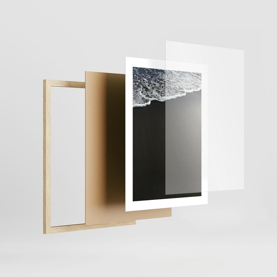 Plakat w ramie 30x40 - Morskie Fale na Plaży - plaża, morskie fale omywają piasek - rama drewno