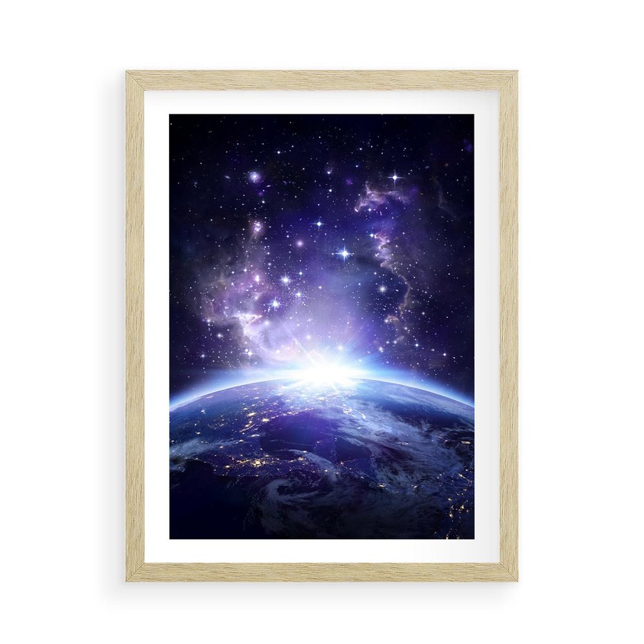 Plakat w ramie 50x70 - Podróż w kosmiczną przestrzeń - kosmos, ziemia - rama drewno