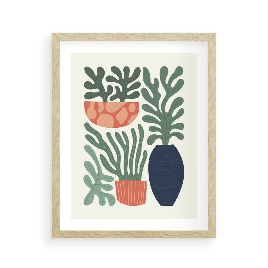 Plakat w ramie 40x50 - Abstrakcyjne Roślinne Formy - nowoczesna grafika, rośliny - rama drewno