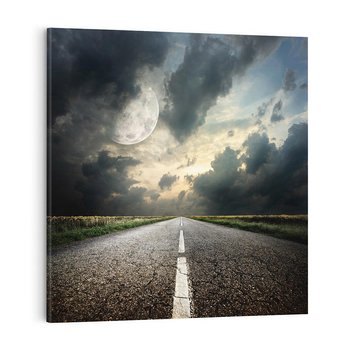 Obraz na płótnie 60x60 - magia nocnej drogi - droga, księżyc