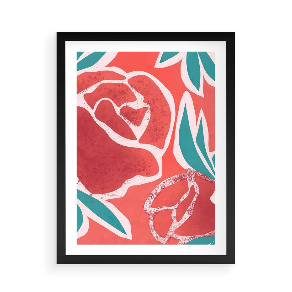 Plakat w ramie 50x70 - Rozkwitające Kształty - nowoczesny plakat, abstrakcyjne róże - rama czarna