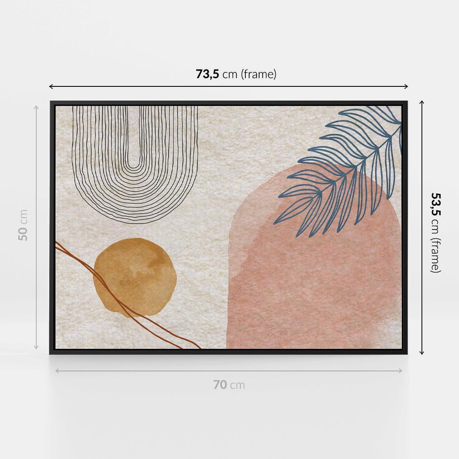 Obraz w ramie 70x50 - Liście i Geometrie - nowoczesny, akwarelowe plamy - rama czarna