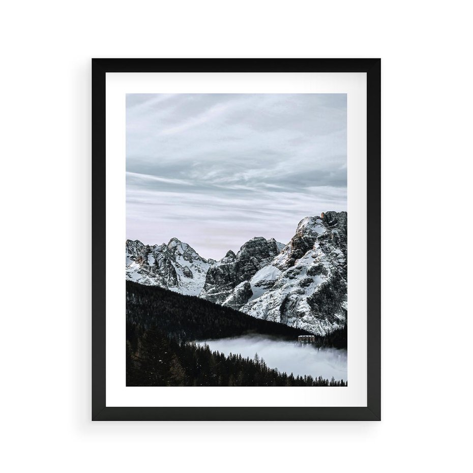 Plakat w ramie 40x50 - Malowniczy Krajobraz ze Śniegiem - góry, śnieg - rama czarna