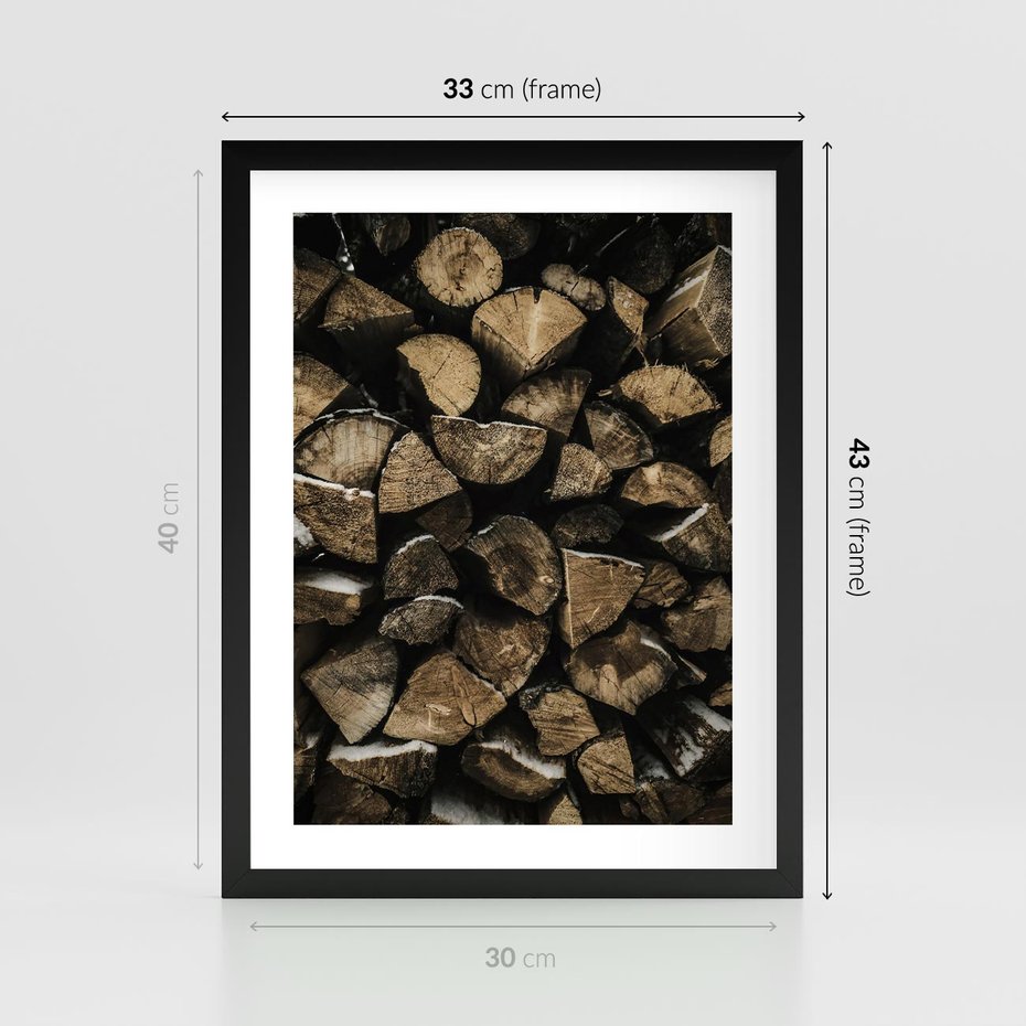 Plakat w ramie 30x40 - Piękno Prostej Formy - drewno, kłody - rama czarna
