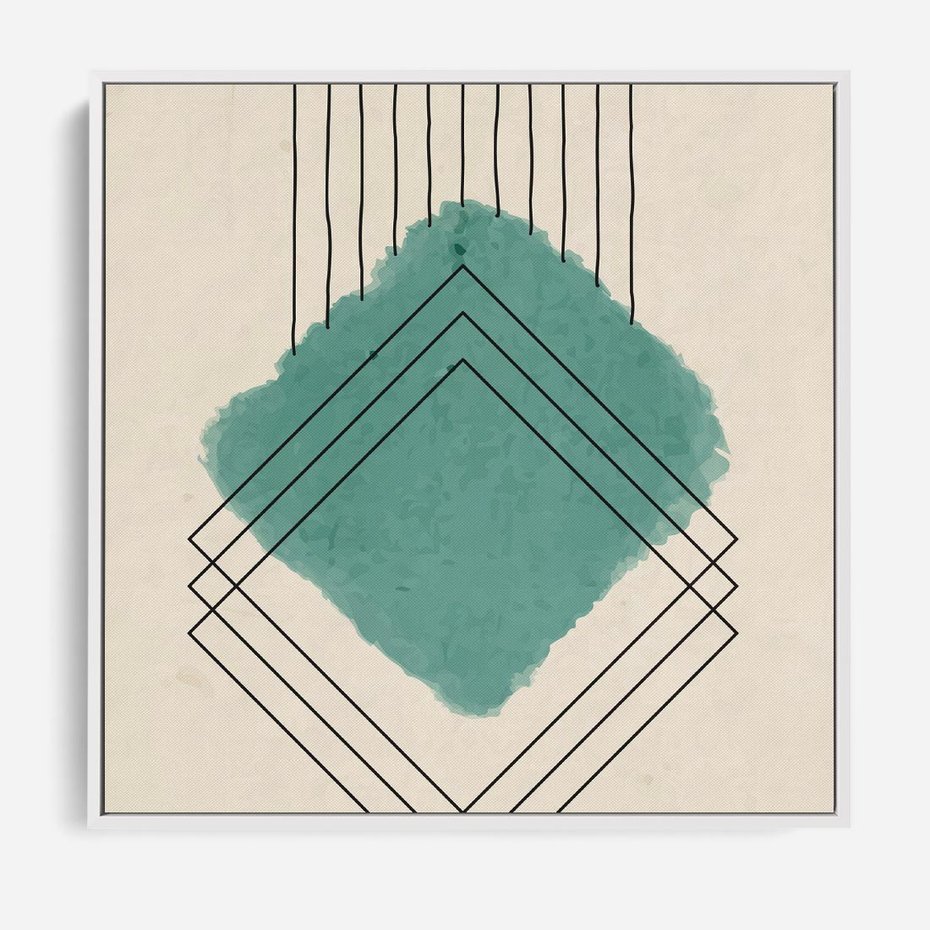 Obraz w ramie 80x80 - Impresje Przestrzeni - akwarelowa plama, geometryczne szkicowane kształty - rama biała