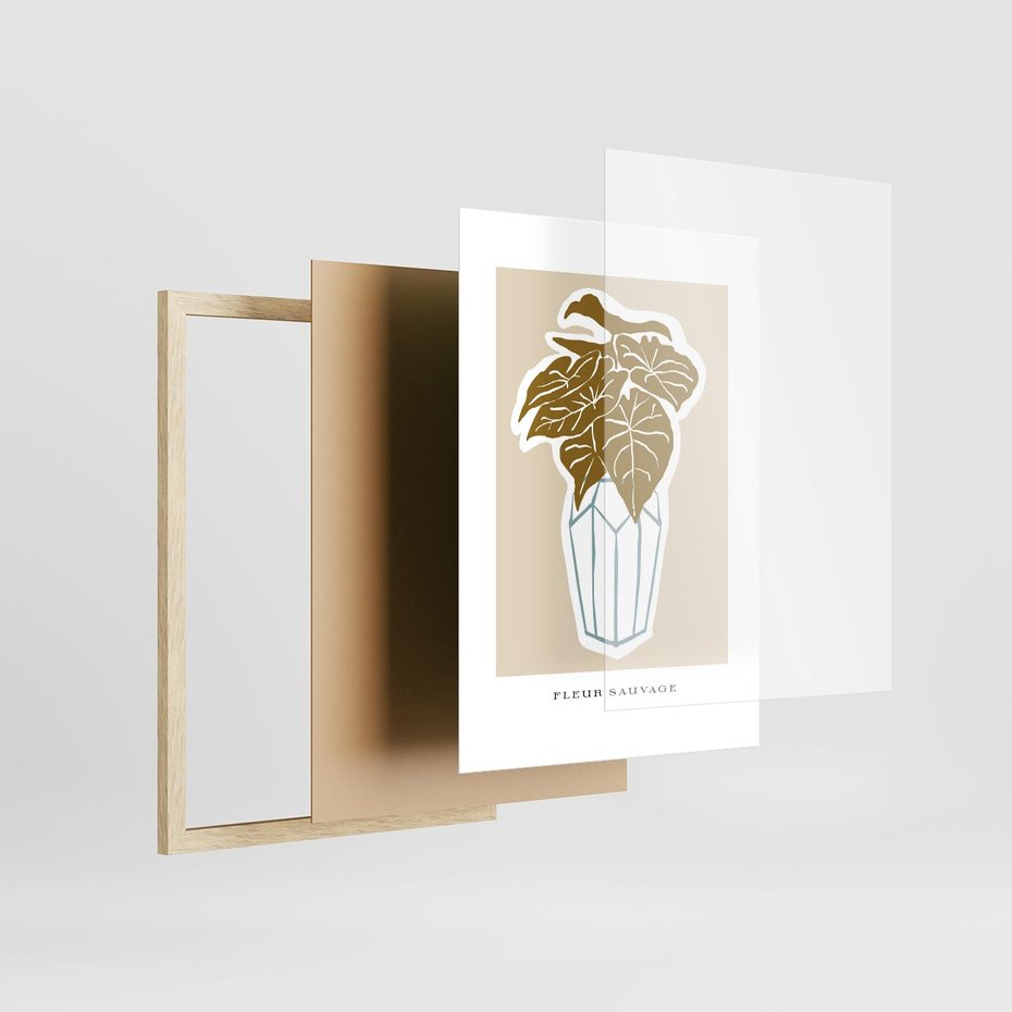 Plakat w ramie 50x70 - Rytmy Nowych Wizji - abstrakcyjne liście, tropikalne w wazonie - rama drewno