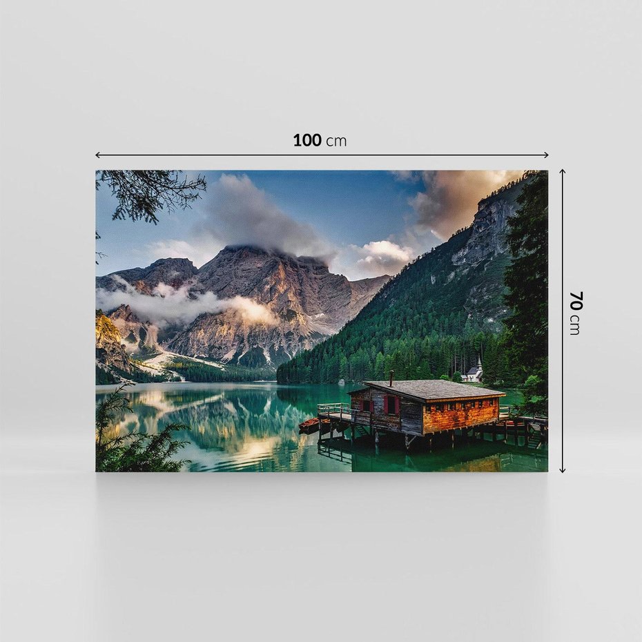 Obraz na płótnie 100x70 - Górska idylla: Domek nad strumykiem - góry, domek