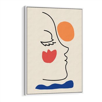 Obraz w ramie 80x120 - Taniec Przenikających Plam - abstrakcyjny obraz, przypomina twarz - rama biała