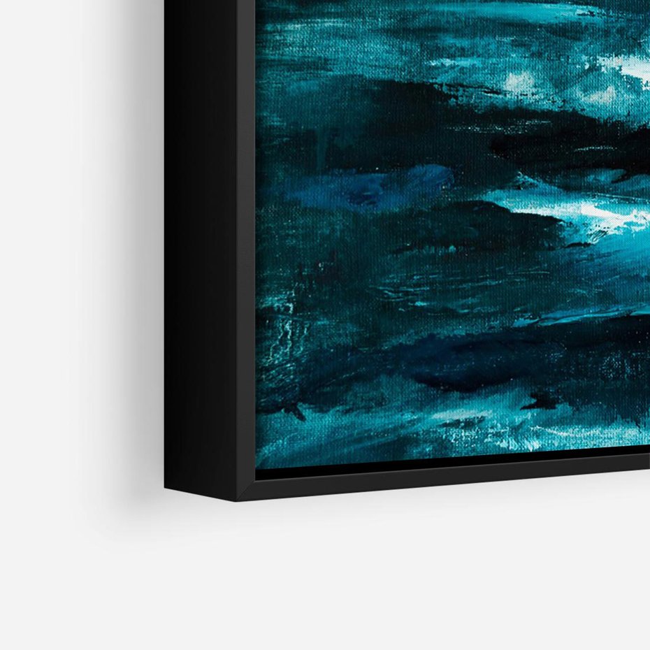 Obraz w ramie 100x70 - Burza Nad Granatowym Oceanem - piękny marynistyczny obraz olejny, wzburzone ciemne morze - rama czarna