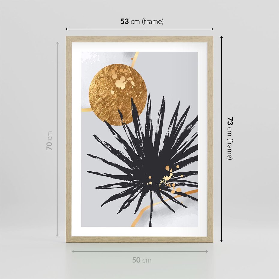 Plakat w ramie 50x70 - Sztuka Palmy - palma, czarna grafika - rama drewno
