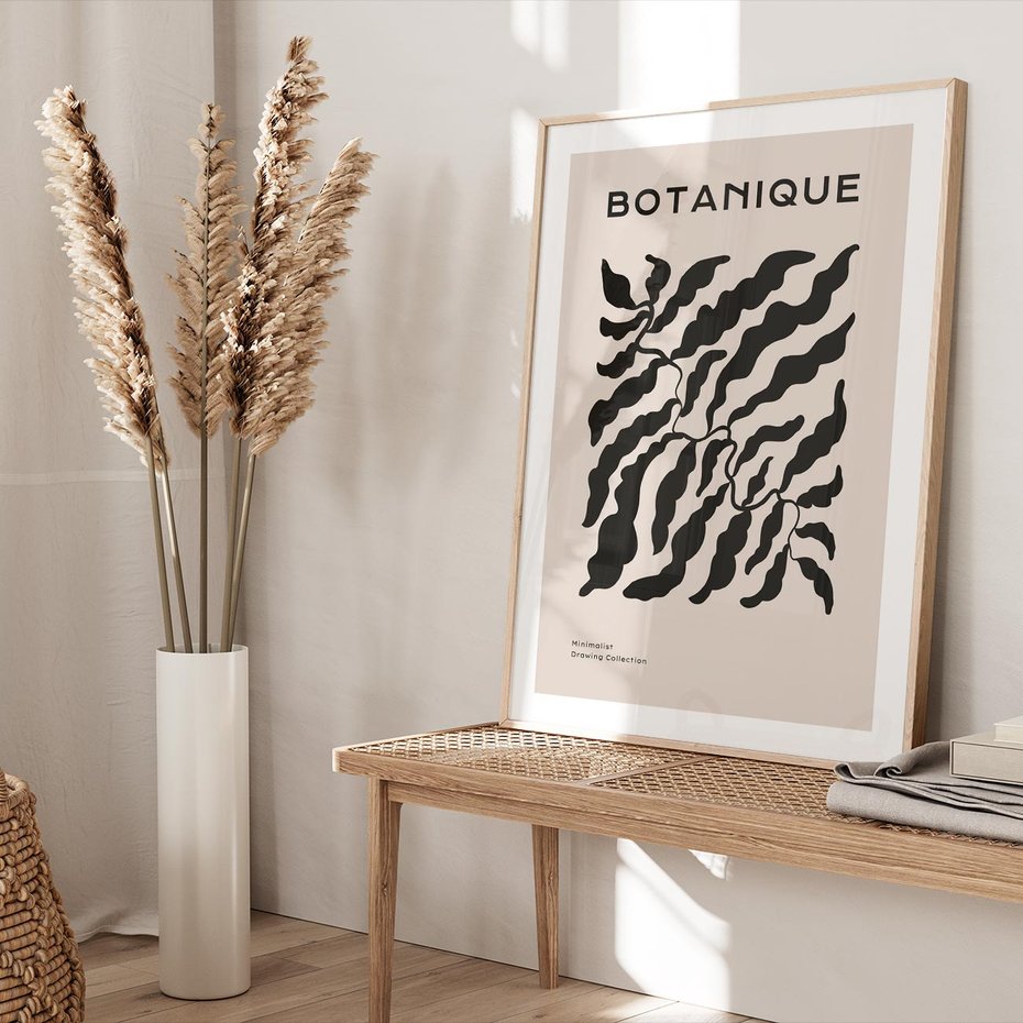 Plakat w ramie 50x70 - Księga Odbić - abstrakcyjne liśćie, roślinne motywy - rama drewno