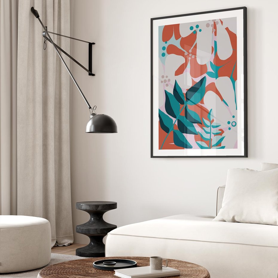 Plakat bez ramy 50x70 - Harmonijne Formy - abstrakcyjna kompozycja kwiatowych form, kolor zgaszone