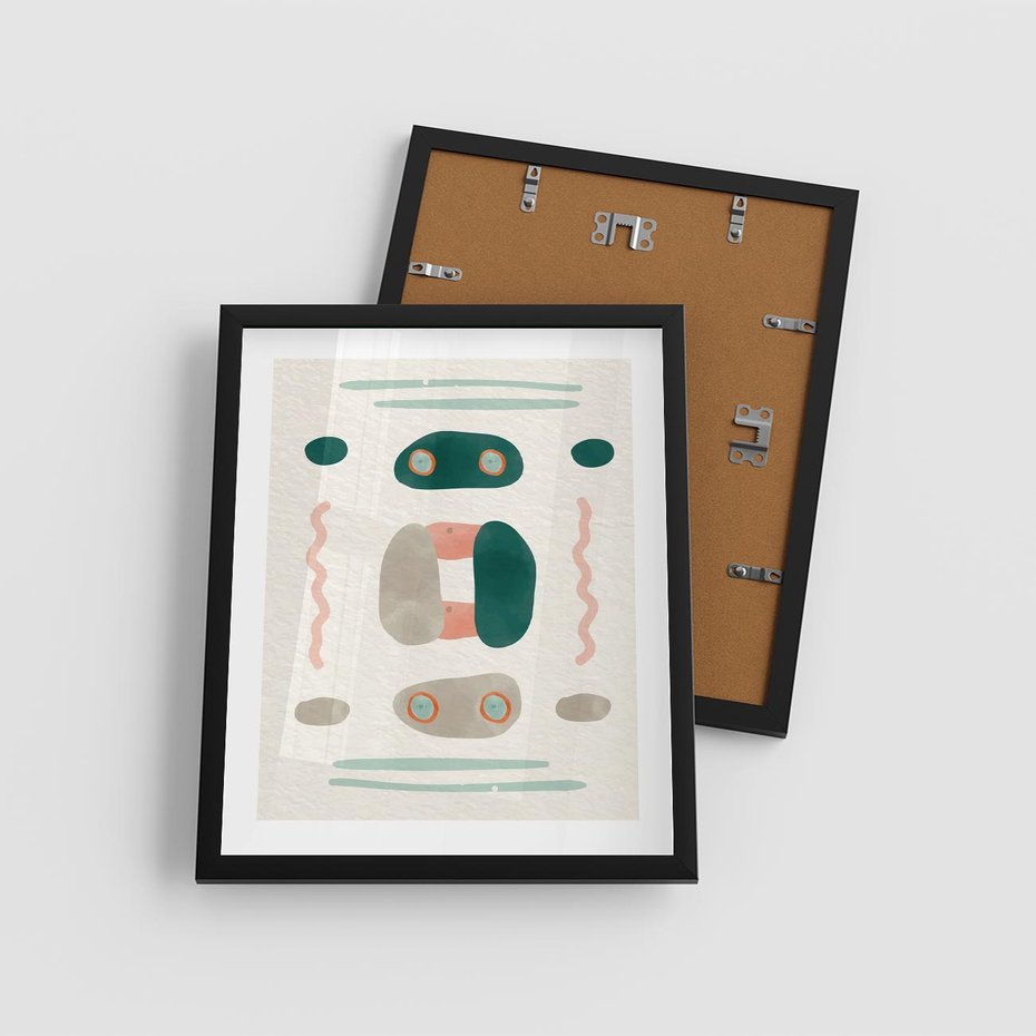 Plakat w ramie 40x50 - Tańczące Kształty Natury - przypadkowe abstrakcyjne wzory, pomarańczowy i zielony - rama czarna