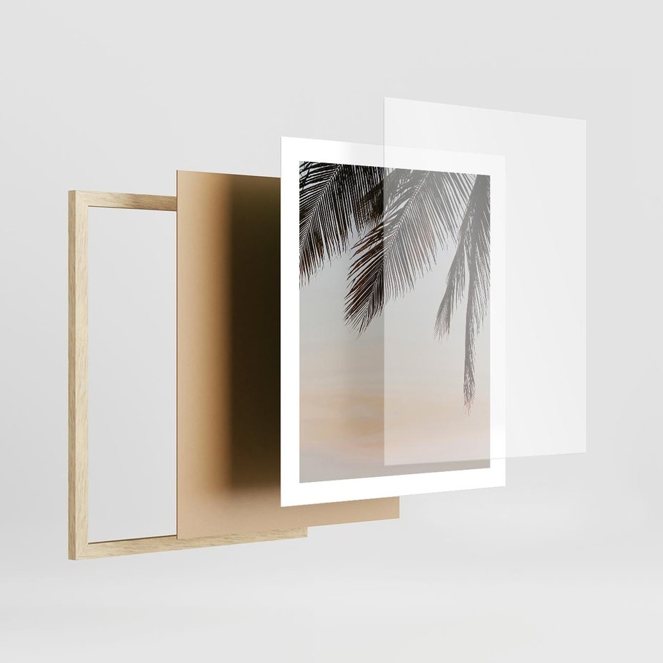 Plakat w ramie 40x50 - Tropikalna Harmonia - palmy na tle nieba - rama drewno