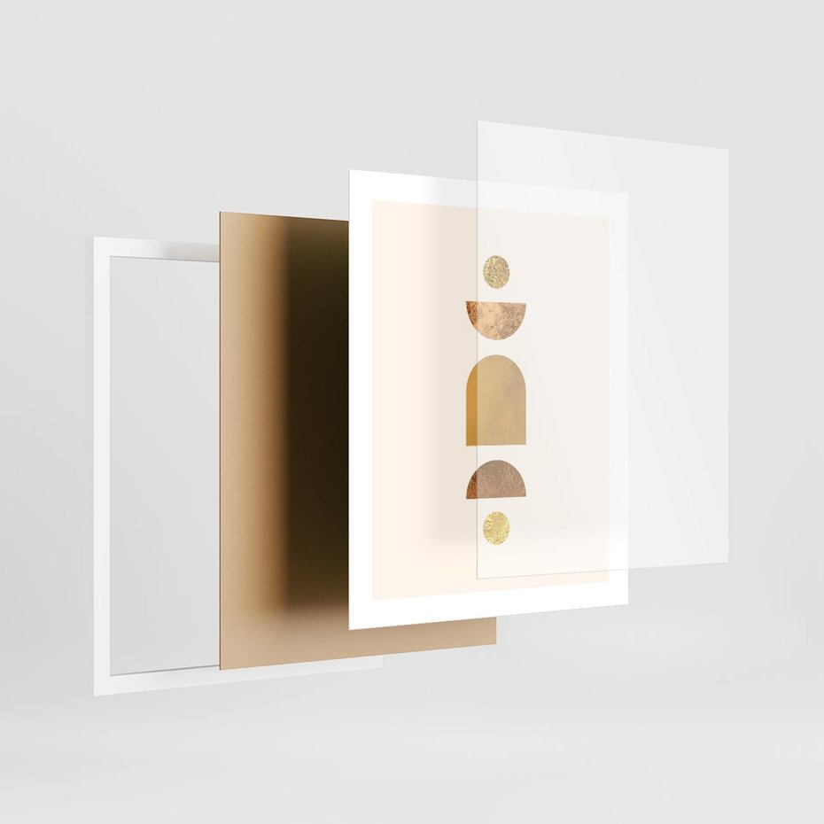 Plakat w ramie 40x50 - Abstrakcyjne Wzory - geometryczne złote kształty, tekstura - rama biała