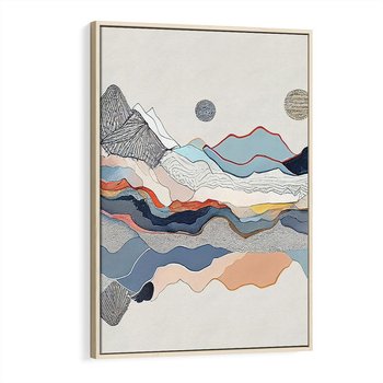 Obraz w ramie 70x100 - Dynamiczne Góry - akwarelowe graficzne góry, krajobraz - rama drewno