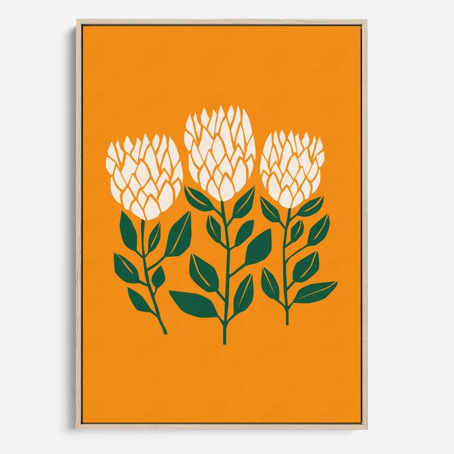 Obraz w ramie 70x100 - Kolorowe Impresje - abstrakcyjna kwiatowa kompozycja, żółte mocne tło - rama drewno