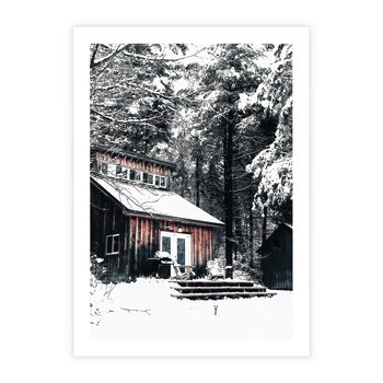 Plakat bez ramy 30x40 - Zimowy Urok Drewnianego Domku - zima, drewniany domek