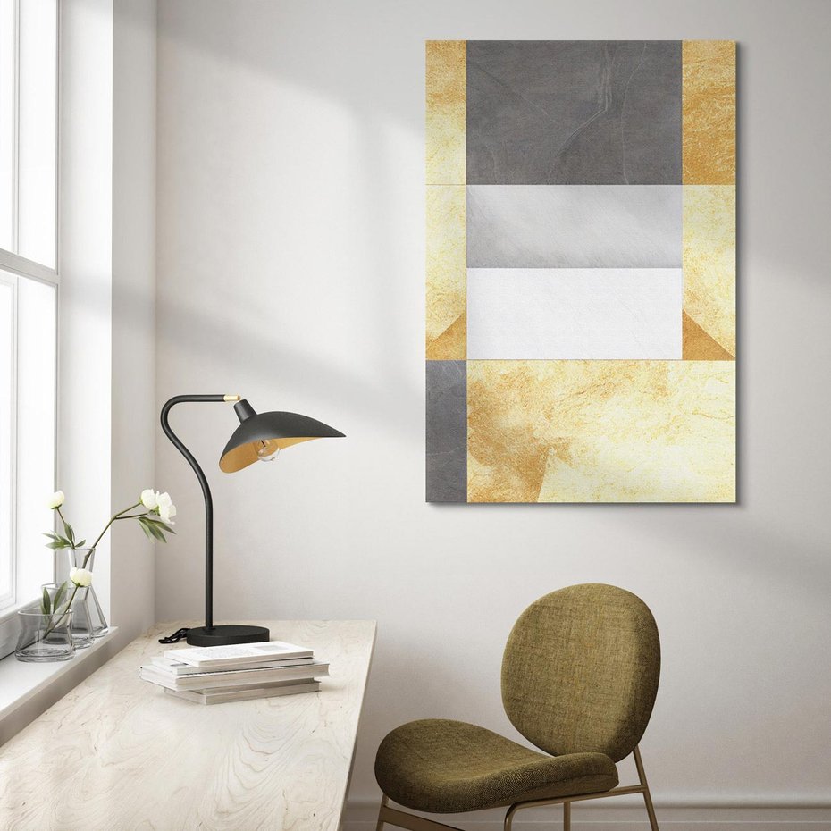 Obraz na płótnie 80x120 - Marmur w Geometrycznych Kształtach - geometryczne linie, złoto i szarość