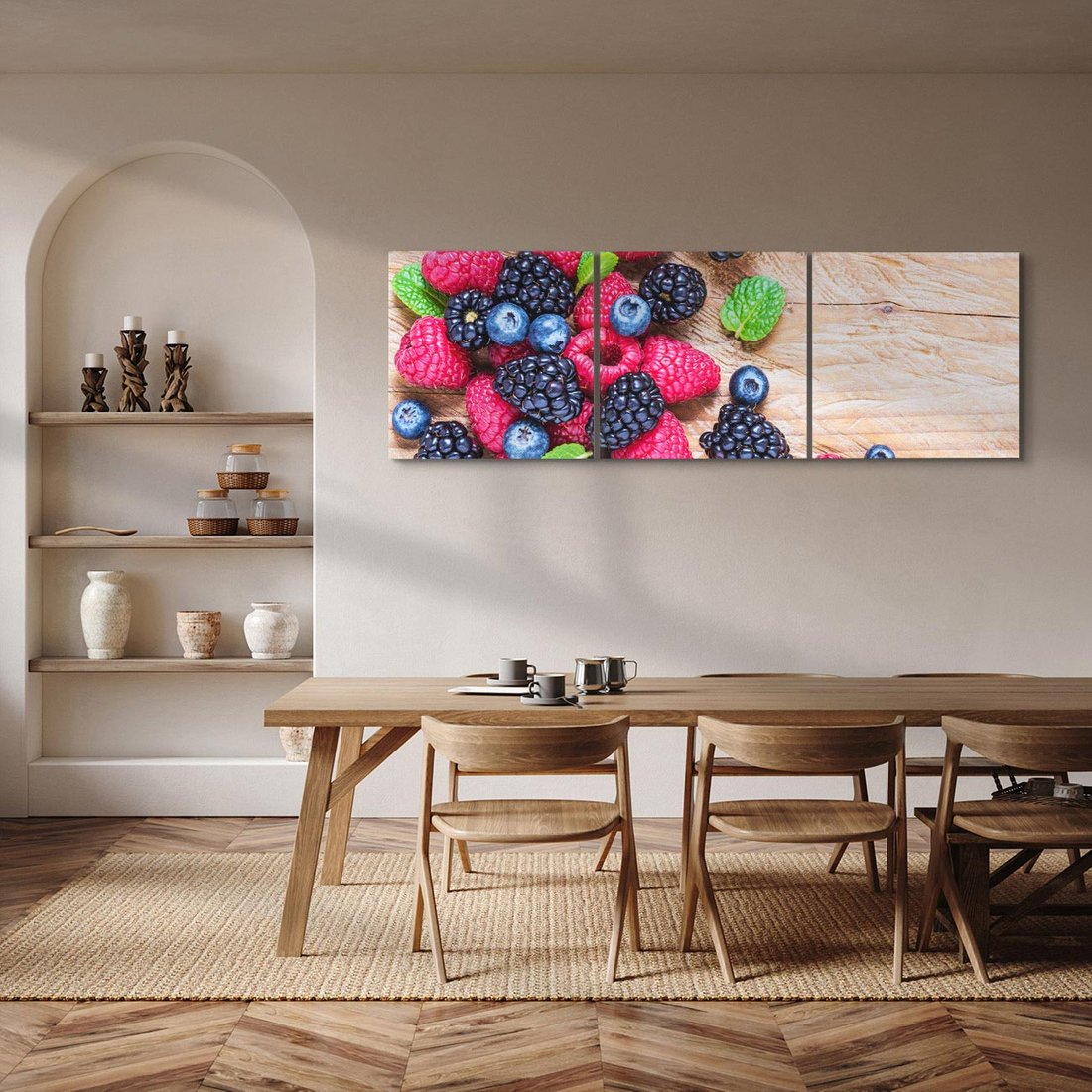 Obraz na płótnie 150x50 - Smak malin i borówek - owoce, leśne